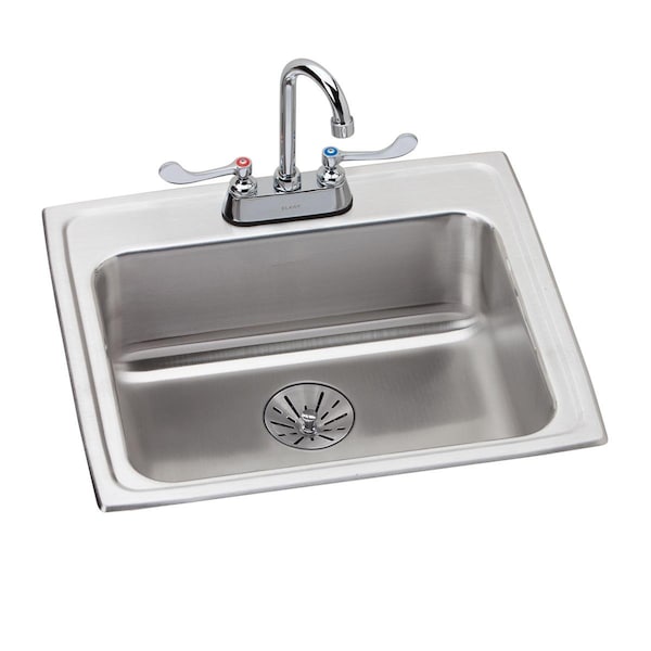 Elkay Lustertone Stainless Steel 22X19-1/2X6-1/2 Single Bowl Top Mount Sink+Faucet Kit W/ Perfect Drain LRAD221965PDC - main